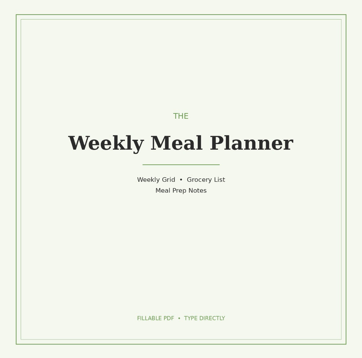 Weekly Meal Planner (Editable Fillable PDF)