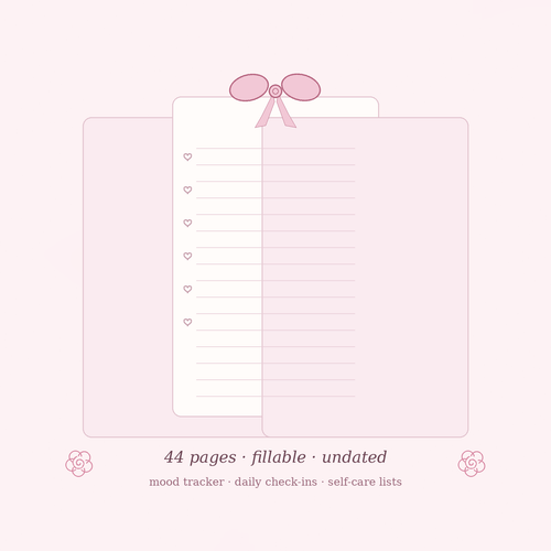 Coquette Self-Care Journal — 44 Page Pink Aesthetic (Editable Fillable PDF)