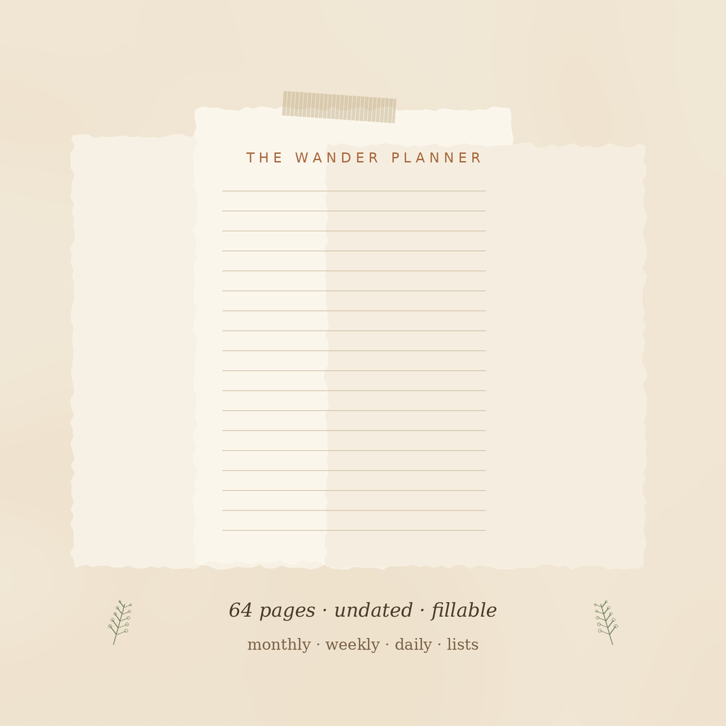 The Wander Planner — 64 Page Vintage Undated Planner (Editable Fillable PDF)