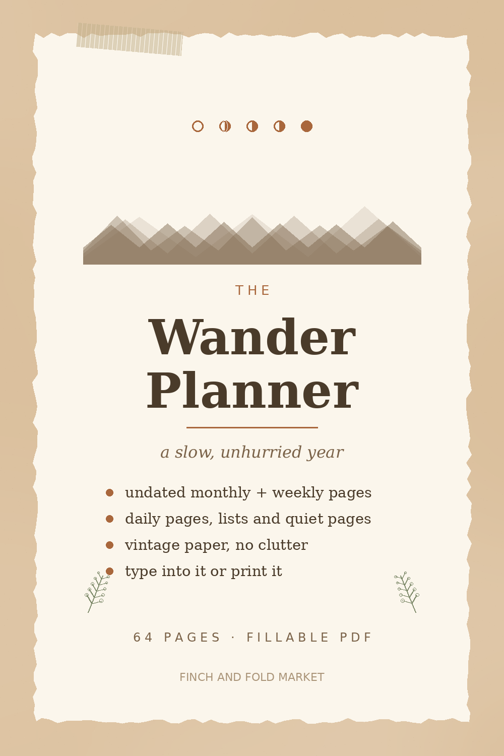 The Wander Planner — 64 Page Vintage Undated Planner (Editable Fillable PDF)